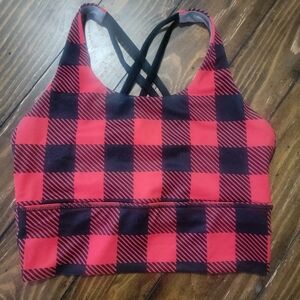 Born Primitive Crossfire sports bra, Christmas Buffalo plaid, size M